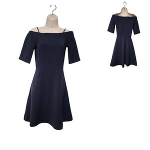 H&M Dress Cold Shoulder Short Sleeve A-Line Dress Size 2 Navy Blue